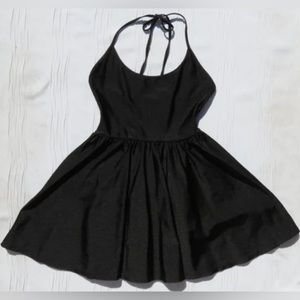AMERICAN APPAREL Small Black Nylon Tricot Halter Disco Skater Mini Dress ICONIC